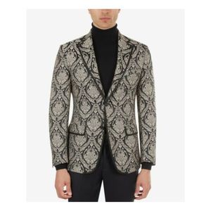 TALLIA ORANGE Mens Gold Single Breasted, Paisley Slim Fit Stretch Blazer 42R